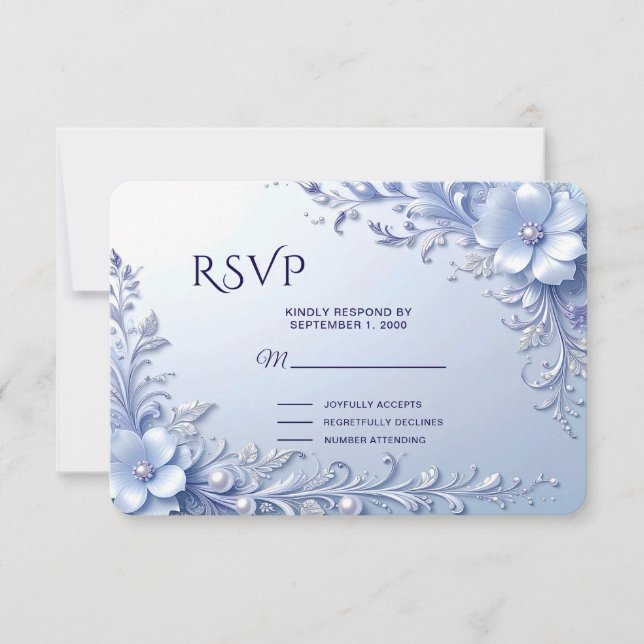 Carte de réponse Fleurs Ornementales Bleues avec P (Devant)