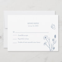 Carte de réponse Fleurs sauvages et papillons bleu