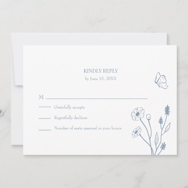 Carte de réponse Fleurs sauvages et papillons bleu (Devant)