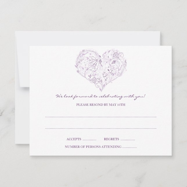 Carte de réponse Floral Heart (Violet) (Devant)
