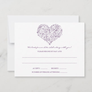 Carte de réponse Floral Heart (Violet)