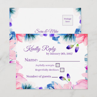 Carte de réponse florale à l'aquarelle de couleur