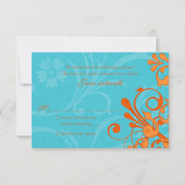 Carte de réponse florale abstraite bleue aquatique (Devant)