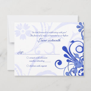 Carte de réponse florale Abstraite bleue et blanch