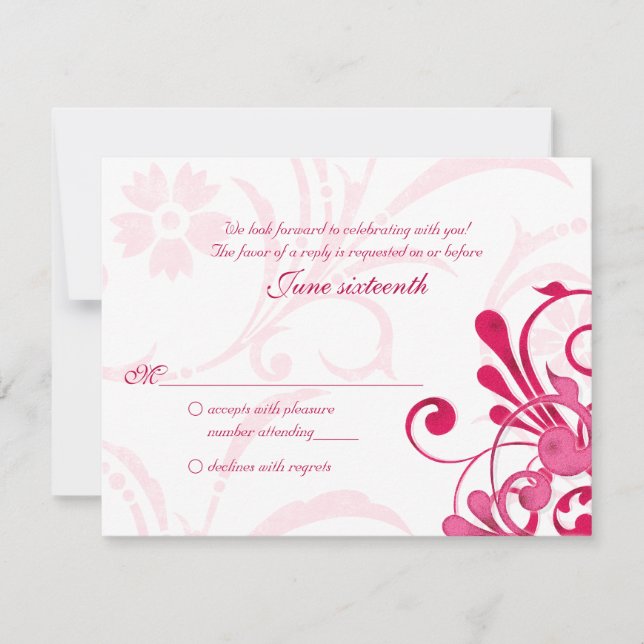 Carte de réponse florale abstraite rose et blanc (Devant)
