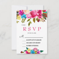 Carte de réponse florale aquarelle rose vibrant de