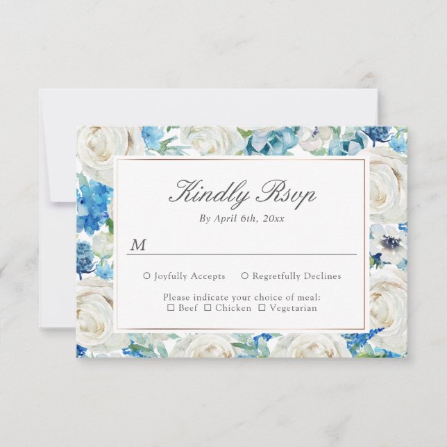 Carte de réponse florale bleu vert sauge RSVP (Devant)