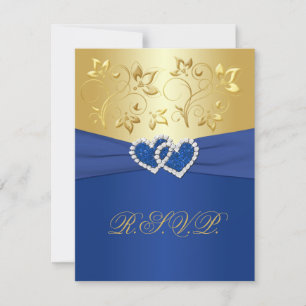 Carte de réponse florale bleue royale et or