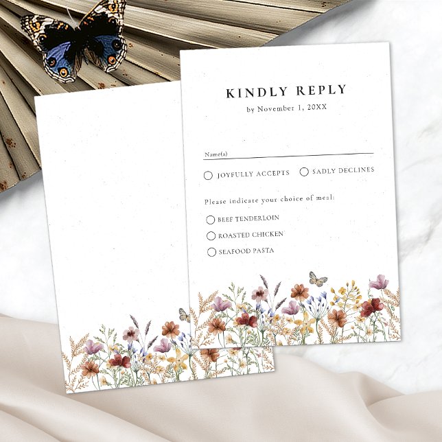 Carte de réponse florale boho blanche (White Boho Floral RSVP Card with Butterfly by Painted Paperie
)