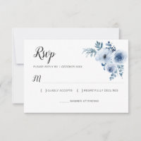 carte de réponse florale de mariage bleu poussiére