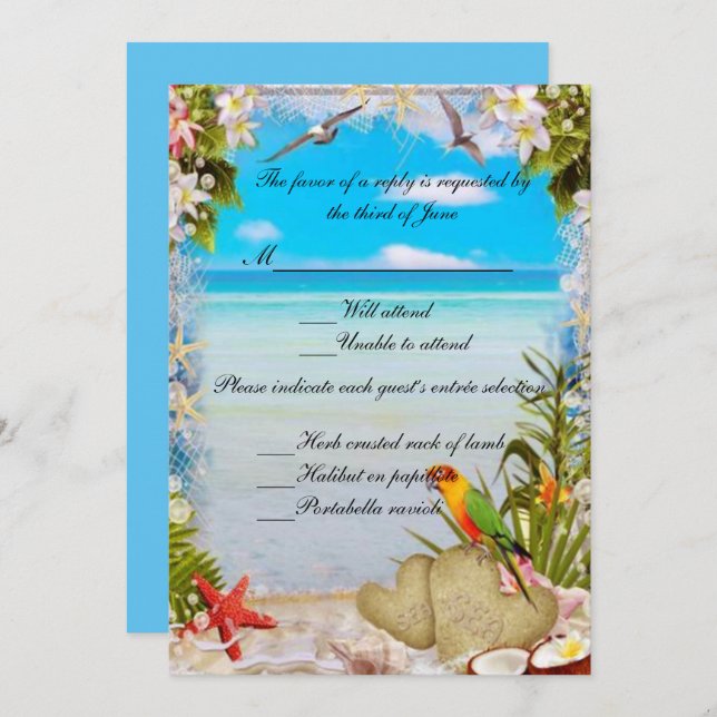 Carte de réponse florale de mariage tropical en bo (Devant / Derrière)
