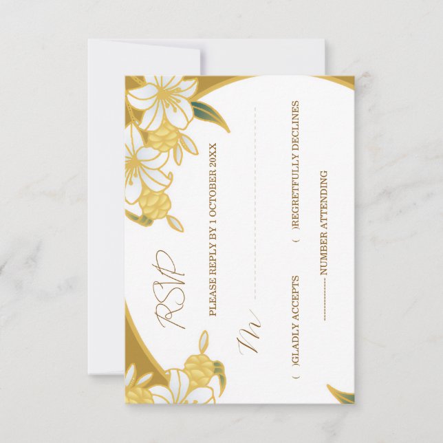 Carte de réponse florale dorée élégante – Mariage  (Devant)