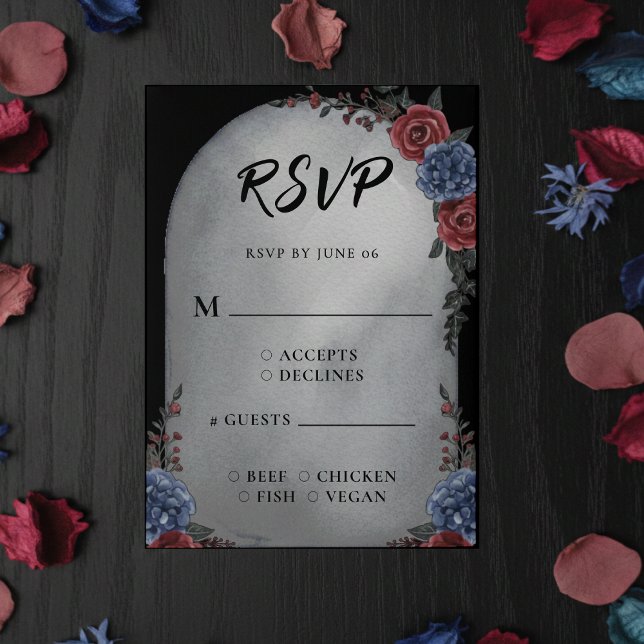 Carte de réponse florale gothique pour mariage sur (Headstone Floral Gothic Wedding RSVP
)