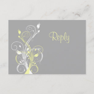 Carte de réponse florale grise jaune blanc