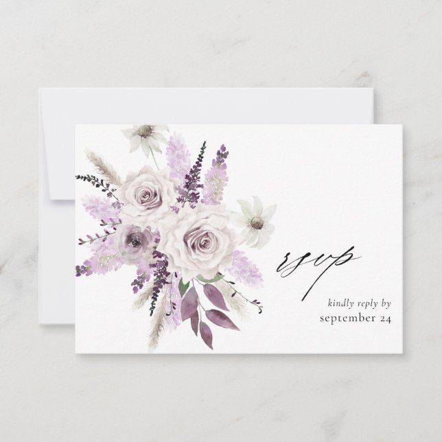 Carte de réponse florale lavande violette avec rep (Devant)