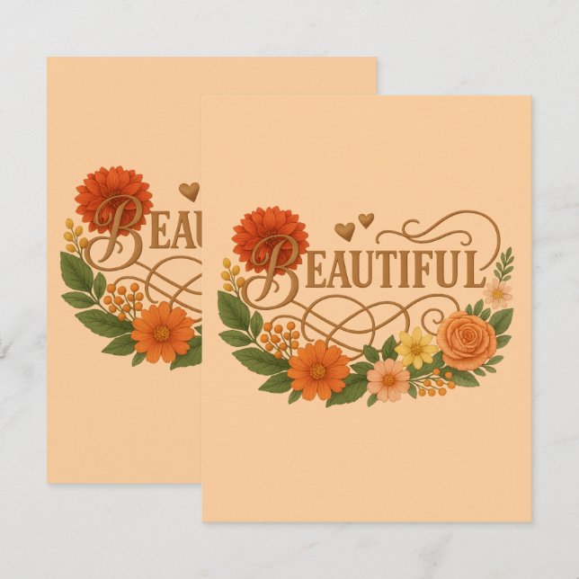 Carte de réponse florale magnifique | Or élégant (Devant / Derrière)