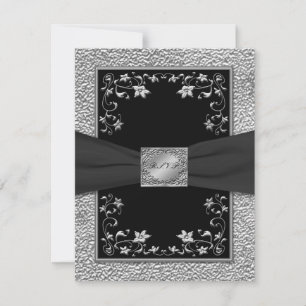 Carte de réponse florale noire et plomb