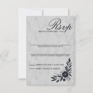 Carte de réponse florale noire lunatique RSVP