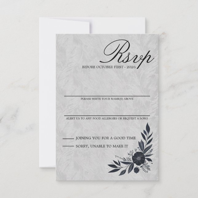 Carte de réponse florale noire lunatique RSVP (Devant)