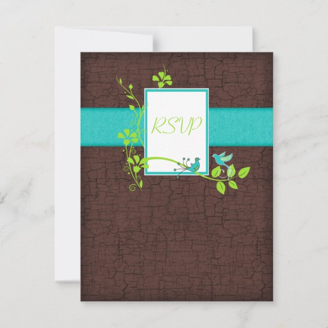Carte de réponse florale oiseaux turquoise vert ma (Devant)