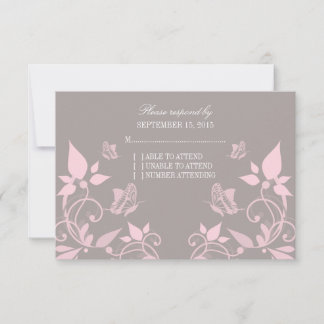 Carte de réponse florale papillon rose