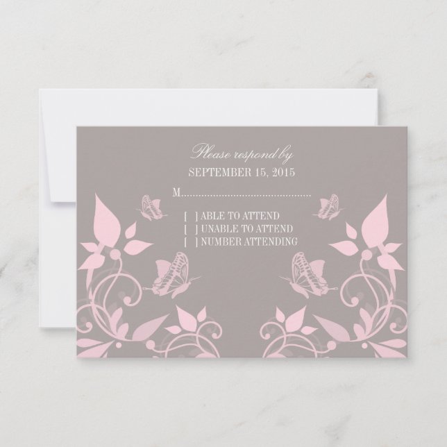 Carte de réponse florale papillon rose (Devant)