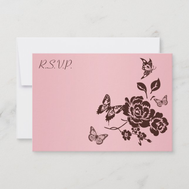 Carte de réponse florale papillon rose et marron (Devant)