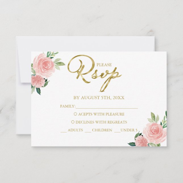 Carte de réponse florale Quinceanera Blush (Devant)