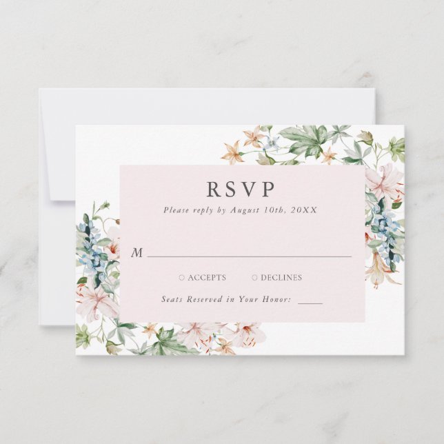 Carte de réponse florale rose élégante (Devant)