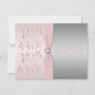 Carte de réponse florale rose et argent