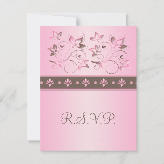 Carte de réponse florale rose et mocha (Devant)