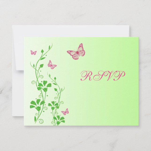 Carte de réponse florale rose et verte avec papill (Devant)