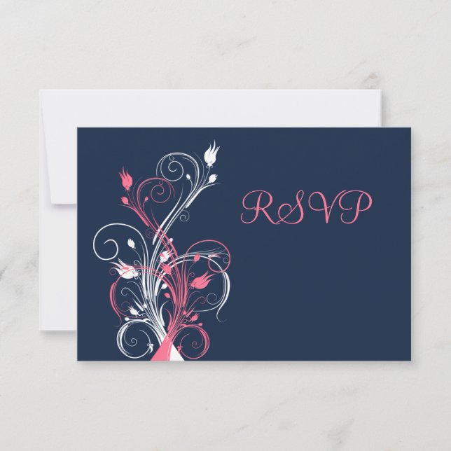 Carte de réponse florale rose Navy blanc (Devant)