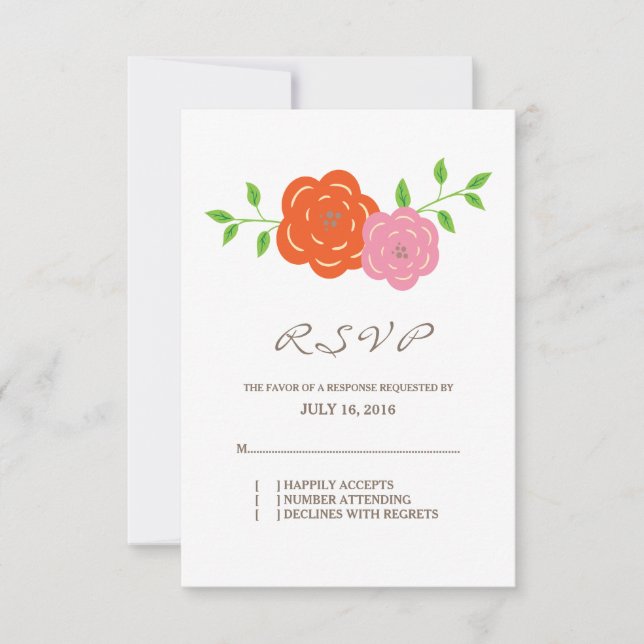 Carte de réponse florale rose orange en fleur (Devant)