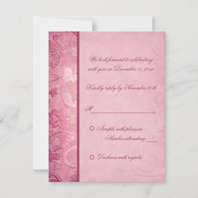 Carte de réponse florale rose Paisley (Devant)