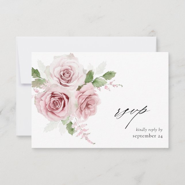 Carte de réponse florale rose pâle avec choix de r (Devant)