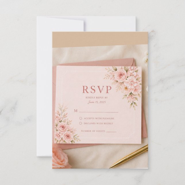 Carte de réponse florale rose pâle, Réponse de mar (Devant)