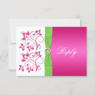 Carte de réponse florale rose vert blanc - RUBAN I