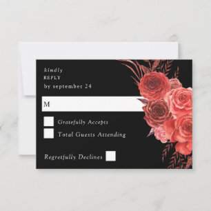 Carte de réponse florale rouge noir 2