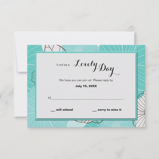 Carte de réponse florale turquoise (Devant)