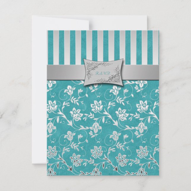 Carte de réponse florale turquoise et argentée (Devant)