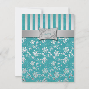 Carte de réponse florale turquoise et argentée