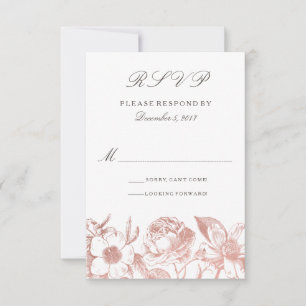 Carte de réponse florale vintage or rose