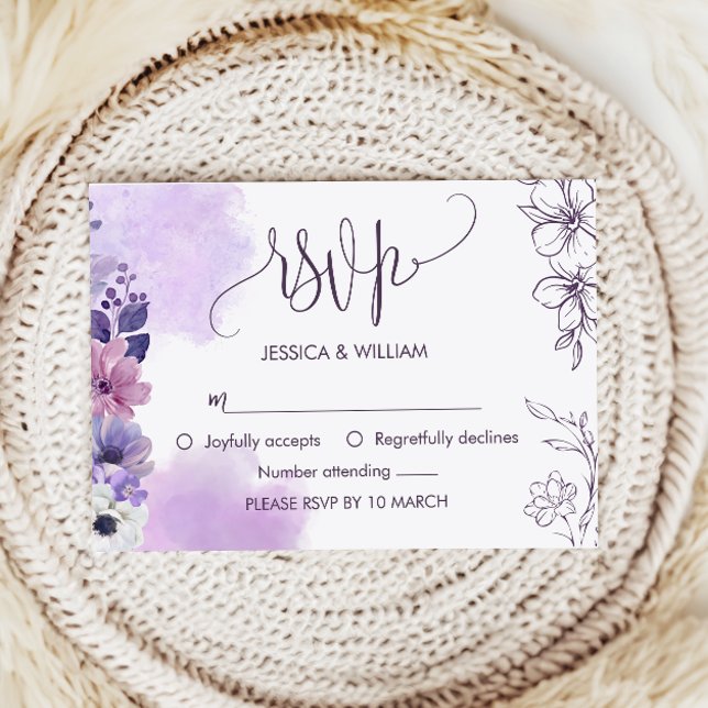 Carte de réponse florale violette douce (Créateur téléchargé)