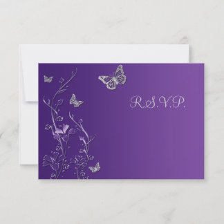 Carte de réponse florale violette et grise avec pa