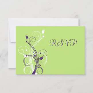Carte de réponse florale violette verte et blanche