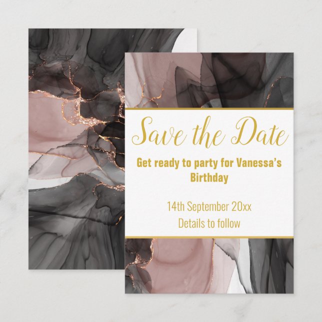 CARTE DE RÉPONSE FLOTTANTE LUXE ROSE SAVE THE DATE (Devant / Derrière)
