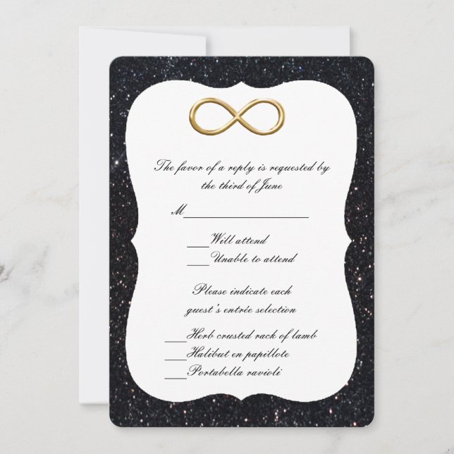Carte de réponse Gold Infinity Parties scintillant (Devant)