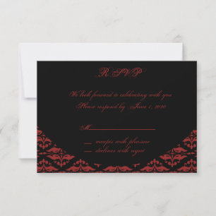 Carte de réponse gothique en damas rouge et noir