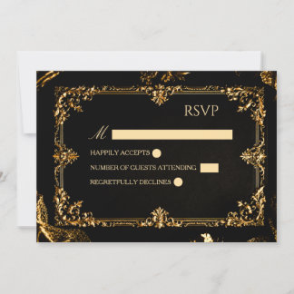 Carte de réponse gothique noire et or RSVP